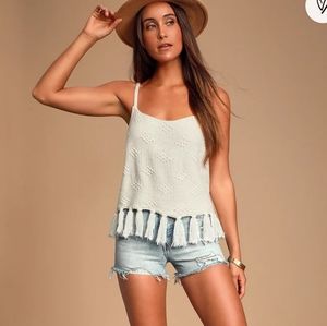 Lulus Del Mar Cream Tasseled Knit Sweater Tank Top
